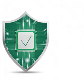Tarcza symbolizująca odpowiednią ochronę, w tle dwa trybiki.