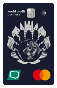 Wizerunek karty debetowej world credit dla klienta biznesowego ze wzorami folkowymi w kolorystyce czerni i bieli. 