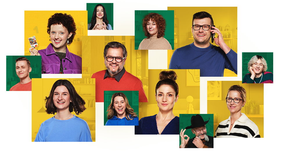 Ambsadorzy w kafelkach o kolorze żółtym i zielonym. 